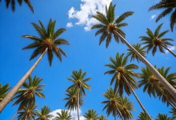 Tall palm trees against a blue sky with a few clouds