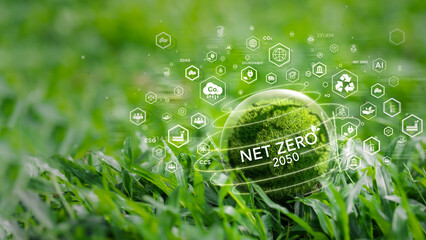Net Zero concept, net zero greenhouse gas emissions goal Long-term climate-neutral strategy With...
