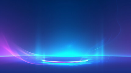 A podium in the center, product placement, abstract gradient background with purple and blue tones, blurred shapes. a dark blue gradient background with a blur effect, smooth lines and smooth curves.