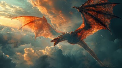 Dragon Wings: A photo of a dragons wings emerging from behind a cloud - obrazy, fototapety, plakaty