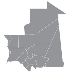 Outline of the map of Mauritania with regions