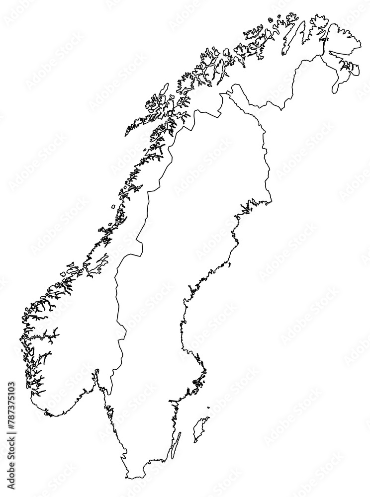 Sticker contours of the map of norway, sweden