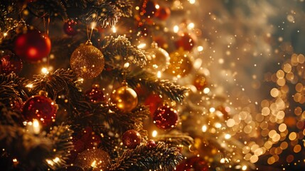 Obraz na płótnie Canvas Lights Spark: A photo of a Christmas tree adorned with sparkling ornaments and fairy lights