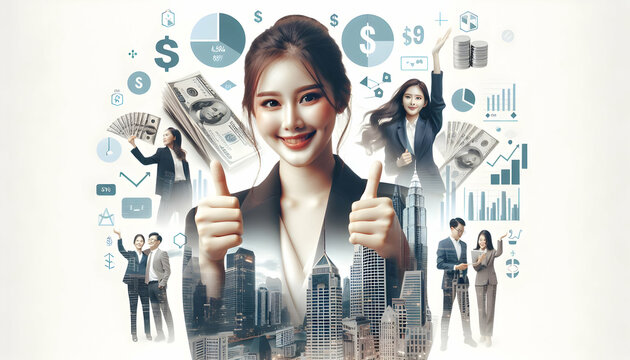 Cute Business Women Double Exposure with Fiscal Triumph - A Card Celebrating Corporate Milestones