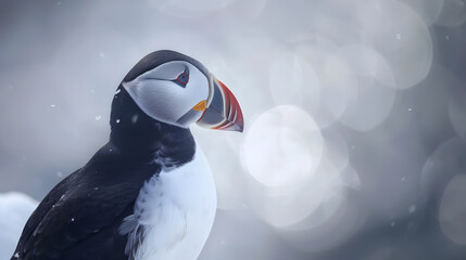 Atlantic puffin Fratercula arctica from Norway portrait with negative space nesting : Generative AI