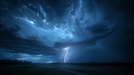 Night Thunderstorm: An image capturing the intensity of a night thunderstorm, - obrazy, fototapety, plakaty