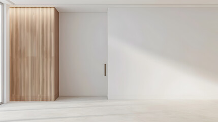 wood dressing closet front doorway entrance and white wall with copy space in room minimalist interior in apartment : Generative AI