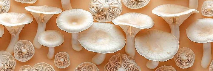Oyster mushroom pleurotus ostreatus on a delicate and soft pastel colored background