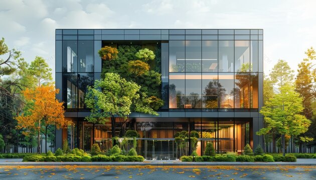 A large building with a green wall and a lot of trees by AI generated image