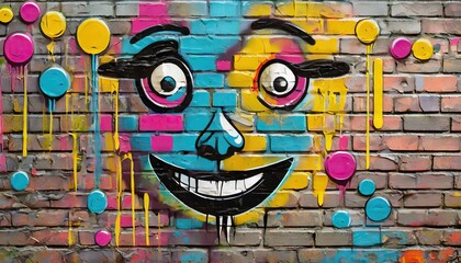 Face Graffiti on a Brick Wall. Graffiti. City Modern Pop Art