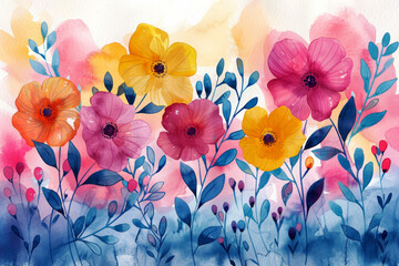 Serene Watercolor Flowers Pastel Hues Garden Art Painting Petals Botanical