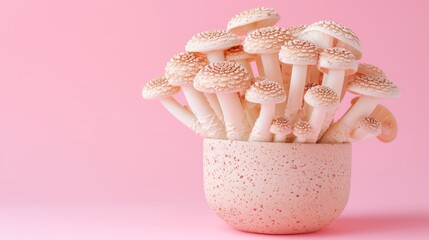 Shiitake mushroom   lentinula edodes   displayed on a soft and delicate pastel colored background