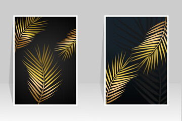 Botanical wall art vector. Palm leaf art image on dark background for prints, covers, wallpapers