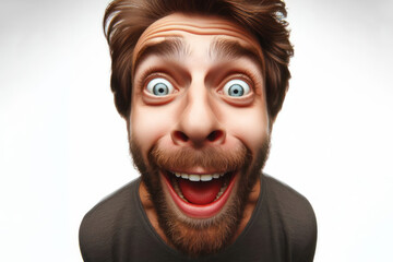 funny face of a surprised man shot at a wide angle isolated on a white background