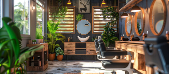modern cozy trendy barbershop concept background