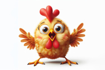 Naklejka premium funny face of a surprised chicken shot at a wide angle isolated on a white background