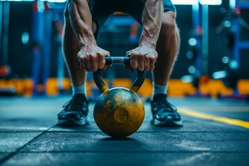 a man with a kettlebell in a sports gym, a man doing gym at the gym center, gym center, gym, yoga, health fitness, health concept 