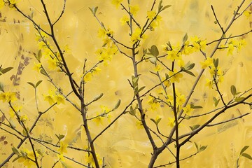 Before it blooms into vibrant yellow, forsythia showcases a mass of thin, arching branches with small green leaves, providing a delicate texture