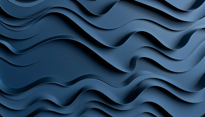 A textured background with layered, wavy shapes in a monochromatic deep blue scheme, the shapes resemble undulating fabric - obrazy, fototapety, plakaty