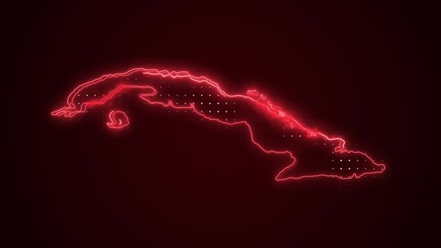 Neon Red Cuba Map Borders Outline Loop Background