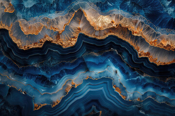  A stunning top view of an intricate blue agate surface, showcasing its rich textures and patterns. Created with Ai - obrazy, fototapety, plakaty