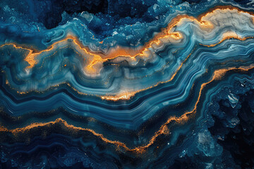 Blue agate surface with golden veins, hyper realistic photography. Created with Ai - obrazy, fototapety, plakaty