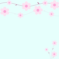 Pink flowers and blue background 