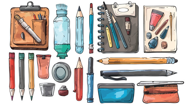 Big set for sketching. Four tools. Hand drawn vector