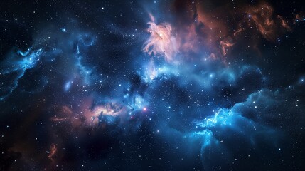 Fototapeta premium Beautiful dark blue space background with stars and nebula, space wallpaper. Generated by artificial intelligence.