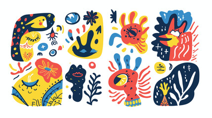 Big Set of hand drawn Four colorful Shapes doodle 