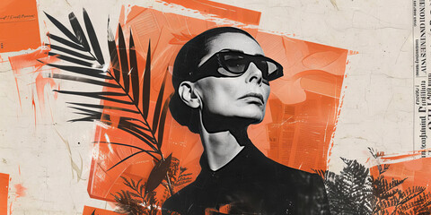 Stylish Vintage Woman in Sunglasses with Abstract Background