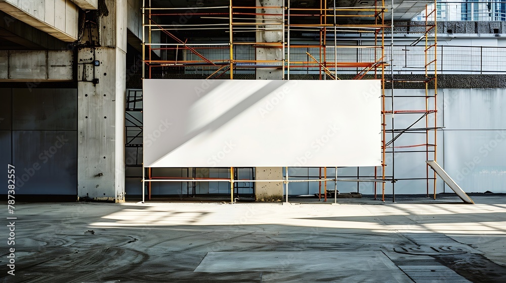Poster long blank hoarding with space for advert mockup on construction site under unfinished building with