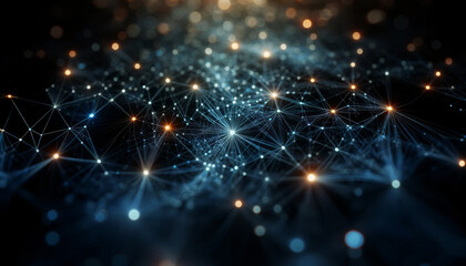 Obraz premium An abstract network of connected points and lines on a dark background, which resembles a digital mesh or web