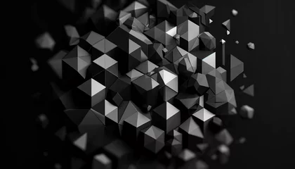 Fotobehang An abstract of a black geometric background consisting of three-dimensional polygons © Tanicsean