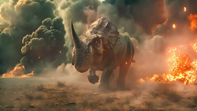 Dramatic scenes depicting the extinction of dinosaurs,generative ai