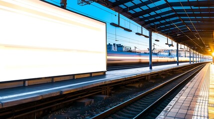 HighSpeed Rail Background Blank Billboard Mock up on Railway Platform : Generative AI - obrazy, fototapety, plakaty