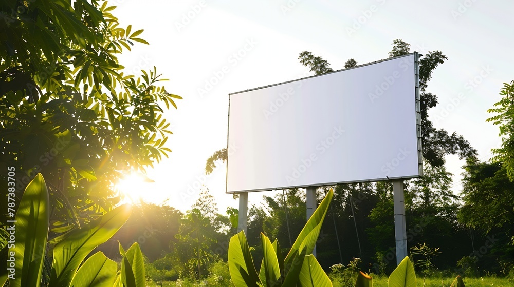 Poster on the lawn is a horizontal empty billboard for information and advertising : generative ai