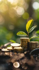 Fototapeta na wymiar Money coin stack growing graph with tree bokeh background, investment concept.Business Finance and. Save Money concept
