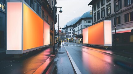 2 largeformat billboards next to each other on a street in Switzerland in Ticino Lugano : Generative AI