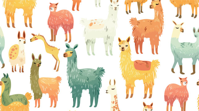 Colored lamas and alpacas. Vector seamless pattern Vector