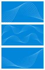 Set of abstract backgrounds with waves for banner. Medium banner size. Vector background with lines. Element for design. Brochure, booklet. Blue. Water, ocean, sky