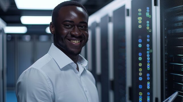 A Smiling Technician in Data Center