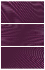 Set of abstract backgrounds with waves for banner. Medium banner size. Vector background with lines. Element for design. Brochure, booklet. Purple, dark pink