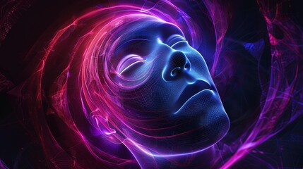Vibrant digital artwork of futuristic neon face