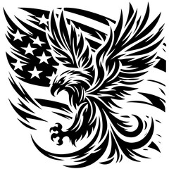 Fototapeta premium Eagle with American flag is depicted in a vector illustration for 4th July Independence Day