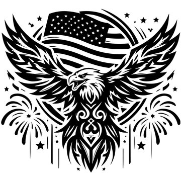 Vector illustration depicts Eagle with American flag on 4th July Independence Day