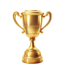 Gold trophy cup isolated on transparent background, PNG, cut out