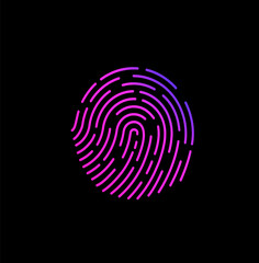 Vector image of the colorful human fingerprint isolated on the black background.