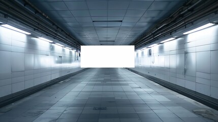 Horizontal blank advertising banners posters mockup in underground tunnel walkway outofhome OOH...