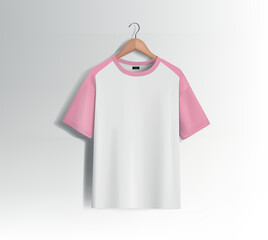 Pink unisex blank t-shirt stylish template sides, natural shape on invisible mannequin, for design mockup print, isolated.